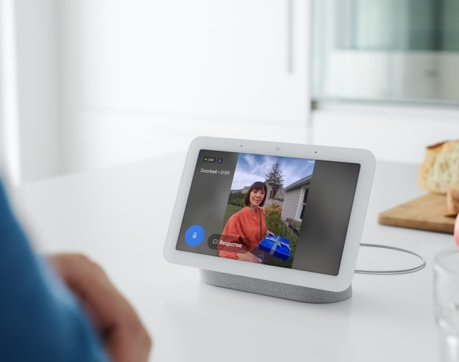 Google Nest Hub 2nd Gen showing footage from the Google Nest Doorbell